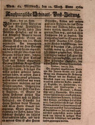 Augspurgische Ordinari-Post-Zeitung (Augsburger Postzeitung) Mittwoch 12. März 1760