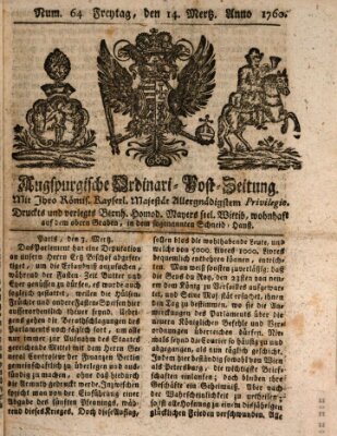 Augspurgische Ordinari-Post-Zeitung (Augsburger Postzeitung) Freitag 14. März 1760