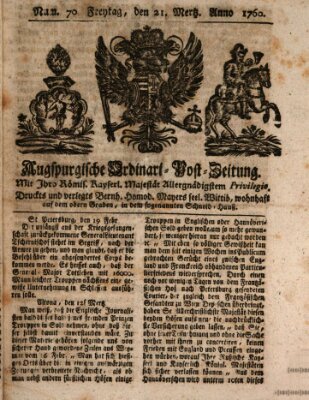 Augspurgische Ordinari-Post-Zeitung (Augsburger Postzeitung) Freitag 21. März 1760