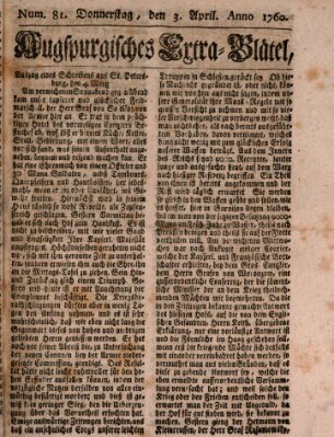 Augspurgische Ordinari-Post-Zeitung (Augsburger Postzeitung) Donnerstag 3. April 1760