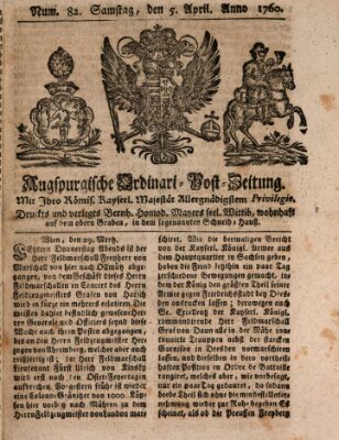 Augspurgische Ordinari-Post-Zeitung (Augsburger Postzeitung) Samstag 5. April 1760