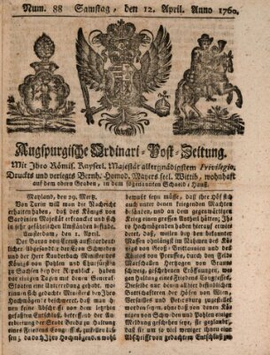 Augspurgische Ordinari-Post-Zeitung (Augsburger Postzeitung) Samstag 12. April 1760