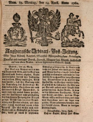 Augspurgische Ordinari-Post-Zeitung (Augsburger Postzeitung) Montag 14. April 1760