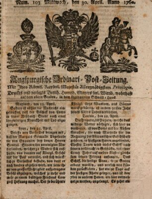 Augspurgische Ordinari-Post-Zeitung (Augsburger Postzeitung) Mittwoch 30. April 1760