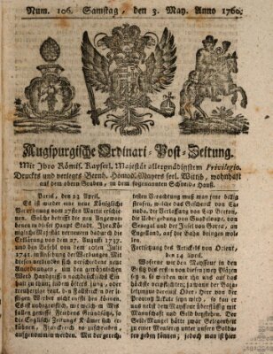 Augspurgische Ordinari-Post-Zeitung (Augsburger Postzeitung) Samstag 3. Mai 1760