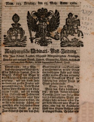 Augspurgische Ordinari-Post-Zeitung (Augsburger Postzeitung) Friday 23. May 1760