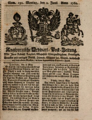 Augspurgische Ordinari-Post-Zeitung (Augsburger Postzeitung) Montag 2. Juni 1760