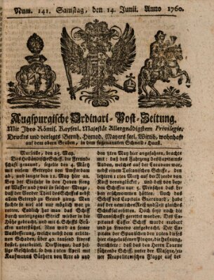 Augspurgische Ordinari-Post-Zeitung (Augsburger Postzeitung) Samstag 14. Juni 1760