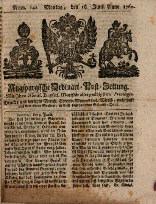 Augspurgische Ordinari-Post-Zeitung (Augsburger Postzeitung) Montag 16. Juni 1760