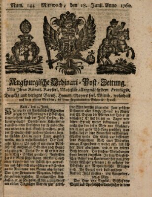 Augspurgische Ordinari-Post-Zeitung (Augsburger Postzeitung) Mittwoch 18. Juni 1760