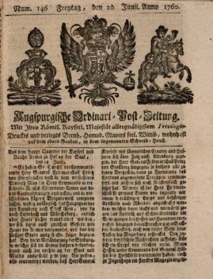 Augspurgische Ordinari-Post-Zeitung (Augsburger Postzeitung) Freitag 20. Juni 1760