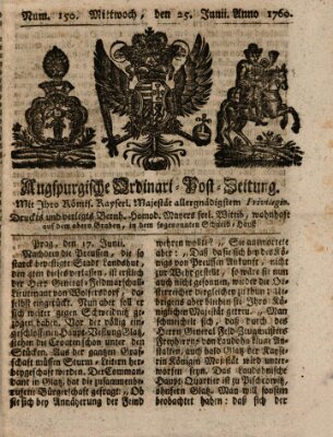Augspurgische Ordinari-Post-Zeitung (Augsburger Postzeitung) Wednesday 25. June 1760