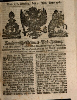 Augspurgische Ordinari-Post-Zeitung (Augsburger Postzeitung) Freitag 4. Juli 1760