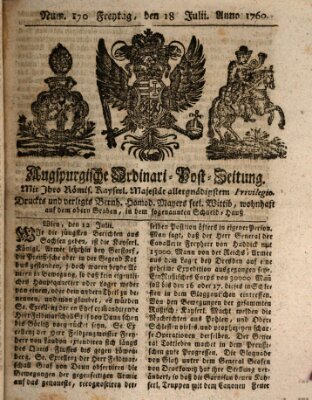 Augspurgische Ordinari-Post-Zeitung (Augsburger Postzeitung) Freitag 18. Juli 1760