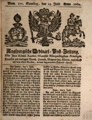 Augspurgische Ordinari-Post-Zeitung (Augsburger Postzeitung) Samstag 19. Juli 1760