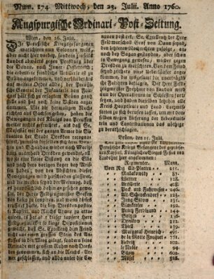 Augspurgische Ordinari-Post-Zeitung (Augsburger Postzeitung) Mittwoch 23. Juli 1760