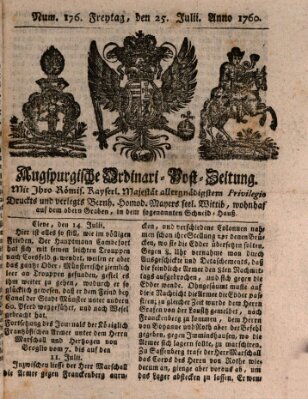 Augspurgische Ordinari-Post-Zeitung (Augsburger Postzeitung) Freitag 25. Juli 1760