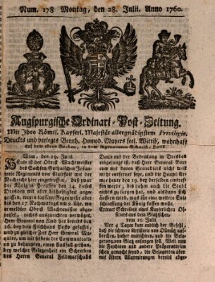 Augspurgische Ordinari-Post-Zeitung (Augsburger Postzeitung) Montag 28. Juli 1760