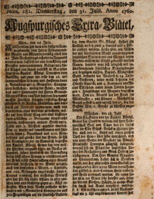 Augspurgische Ordinari-Post-Zeitung (Augsburger Postzeitung) Donnerstag 31. Juli 1760