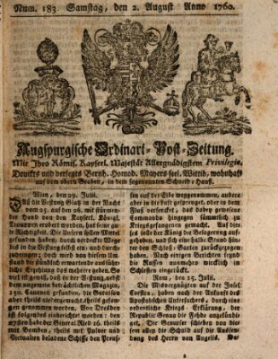 Augspurgische Ordinari-Post-Zeitung (Augsburger Postzeitung) Samstag 2. August 1760