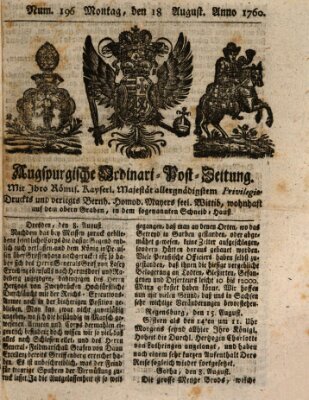 Augspurgische Ordinari-Post-Zeitung (Augsburger Postzeitung) Montag 18. August 1760