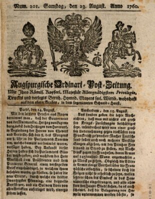 Augspurgische Ordinari-Post-Zeitung (Augsburger Postzeitung) Samstag 23. August 1760