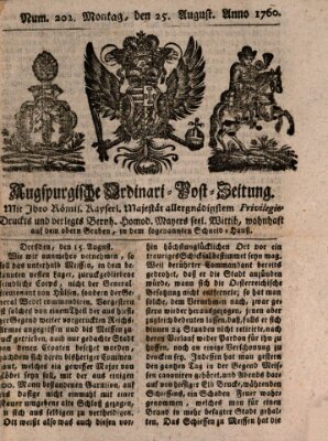 Augspurgische Ordinari-Post-Zeitung (Augsburger Postzeitung) Montag 25. August 1760