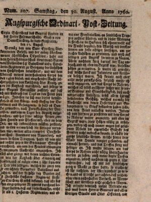 Augspurgische Ordinari-Post-Zeitung (Augsburger Postzeitung) Samstag 30. August 1760