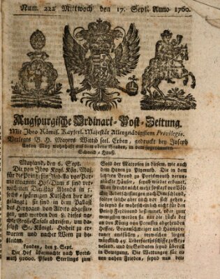 Augspurgische Ordinari-Post-Zeitung (Augsburger Postzeitung) Mittwoch 17. September 1760