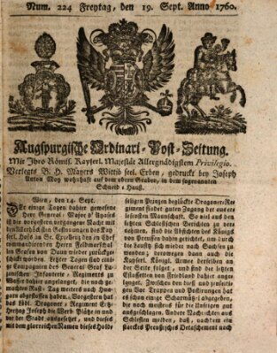 Augspurgische Ordinari-Post-Zeitung (Augsburger Postzeitung) Freitag 19. September 1760