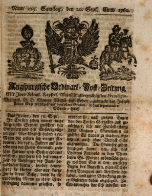 Augspurgische Ordinari-Post-Zeitung (Augsburger Postzeitung) Samstag 20. September 1760