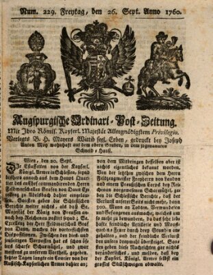 Augspurgische Ordinari-Post-Zeitung (Augsburger Postzeitung) Freitag 26. September 1760