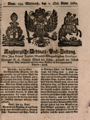 Augspurgische Ordinari-Post-Zeitung (Augsburger Postzeitung) Mittwoch 1. Oktober 1760