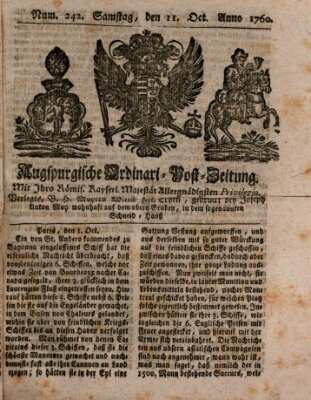 Augspurgische Ordinari-Post-Zeitung (Augsburger Postzeitung) Samstag 11. Oktober 1760