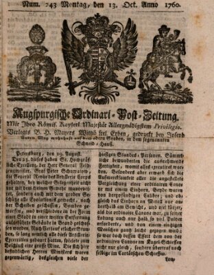 Augspurgische Ordinari-Post-Zeitung (Augsburger Postzeitung) Montag 13. Oktober 1760