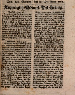 Augspurgische Ordinari-Post-Zeitung (Augsburger Postzeitung) Samstag 18. Oktober 1760