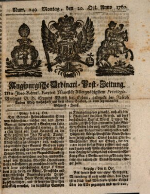 Augspurgische Ordinari-Post-Zeitung (Augsburger Postzeitung) Montag 20. Oktober 1760