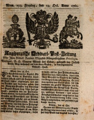 Augspurgische Ordinari-Post-Zeitung (Augsburger Postzeitung) Freitag 24. Oktober 1760