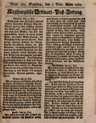 Augspurgische Ordinari-Post-Zeitung (Augsburger Postzeitung) Samstag 1. November 1760