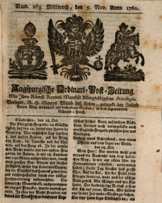 Augspurgische Ordinari-Post-Zeitung (Augsburger Postzeitung) Mittwoch 5. November 1760