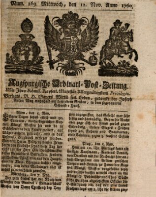 Augspurgische Ordinari-Post-Zeitung (Augsburger Postzeitung) Mittwoch 12. November 1760