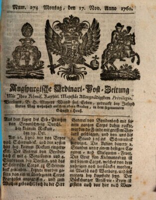 Augspurgische Ordinari-Post-Zeitung (Augsburger Postzeitung) Montag 17. November 1760