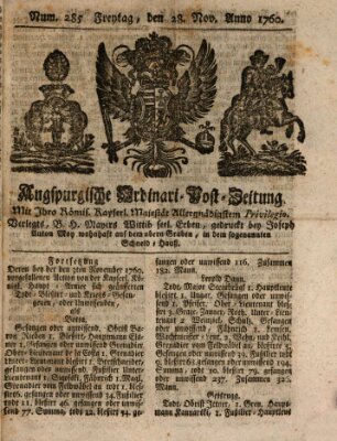 Augspurgische Ordinari-Post-Zeitung (Augsburger Postzeitung) Freitag 28. November 1760