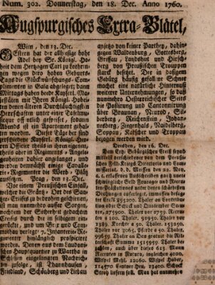 Augspurgische Ordinari-Post-Zeitung (Augsburger Postzeitung) Donnerstag 18. Dezember 1760