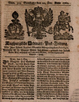 Augspurgische Ordinari-Post-Zeitung (Augsburger Postzeitung) Samstag 20. Dezember 1760