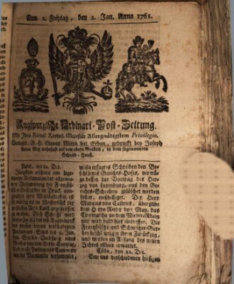 Augspurgische Ordinari-Post-Zeitung (Augsburger Postzeitung) Freitag 2. Januar 1761