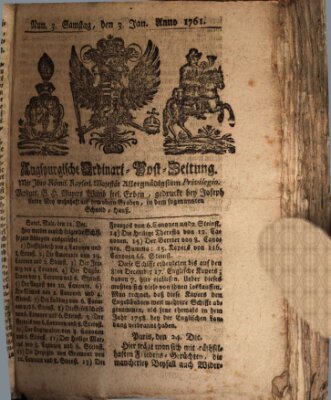 Augspurgische Ordinari-Post-Zeitung (Augsburger Postzeitung) Samstag 3. Januar 1761