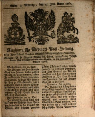 Augspurgische Ordinari-Post-Zeitung (Augsburger Postzeitung) Montag 5. Januar 1761