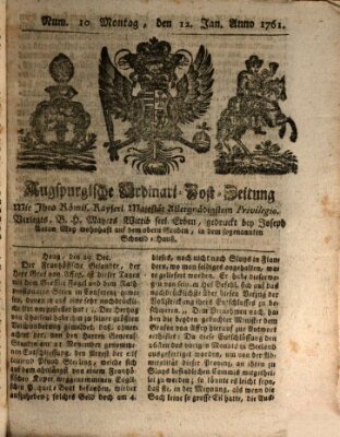 Augspurgische Ordinari-Post-Zeitung (Augsburger Postzeitung) Montag 12. Januar 1761