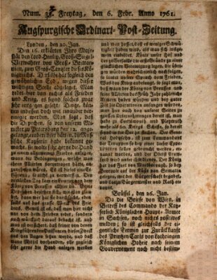 Augspurgische Ordinari-Post-Zeitung (Augsburger Postzeitung) Freitag 6. Februar 1761